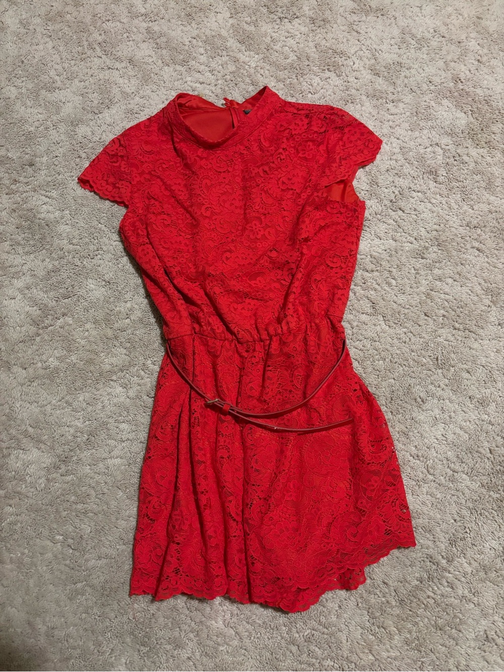 Love Reign Red Lace Fit-and-Flare Dress with Waist Tie